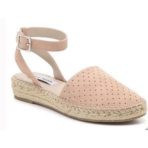 Steve Madden Beige Leather Suede Espadrilles Adjustable Ankle Shoes 7